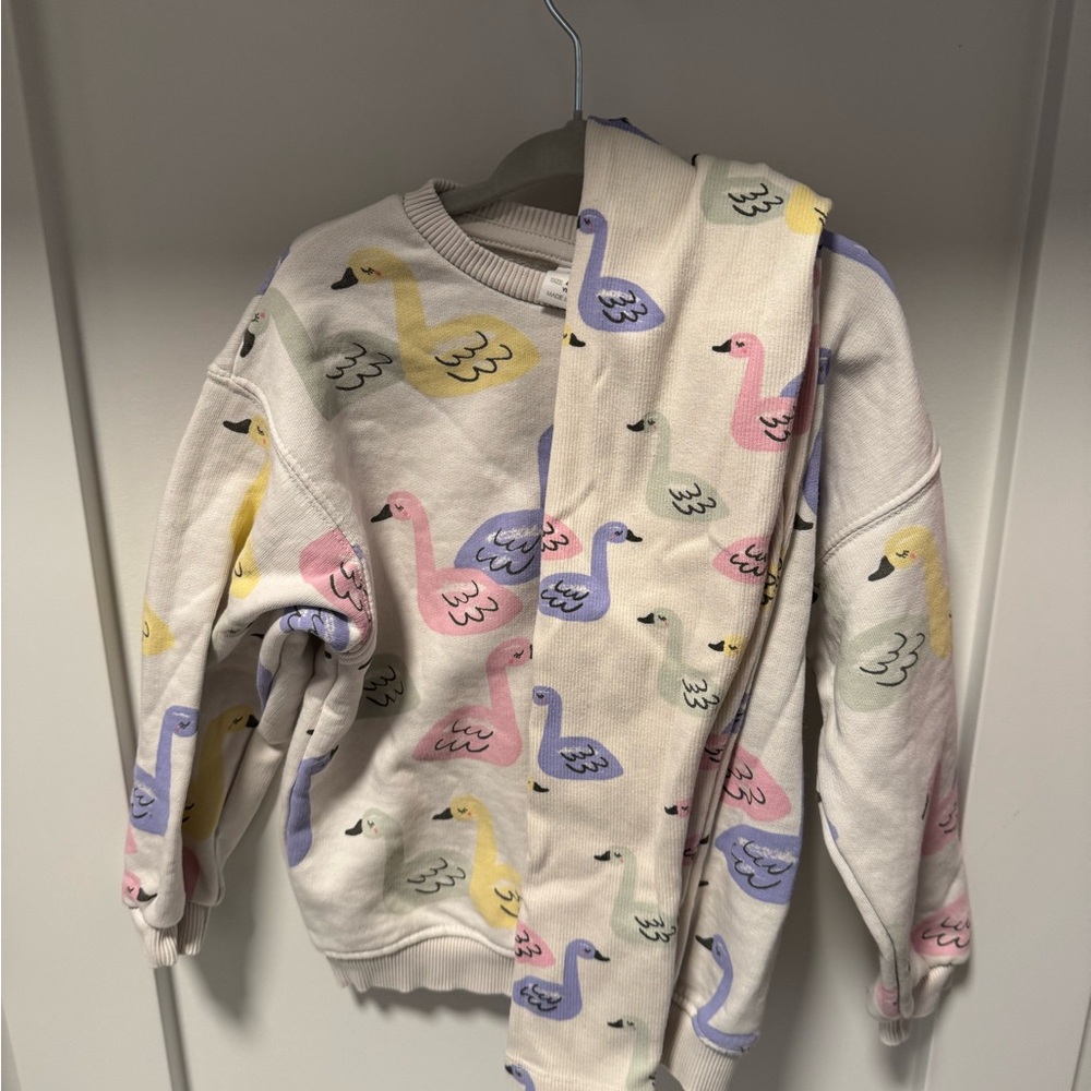 Zara Kids Swan Print Matching Set - Multicolor
